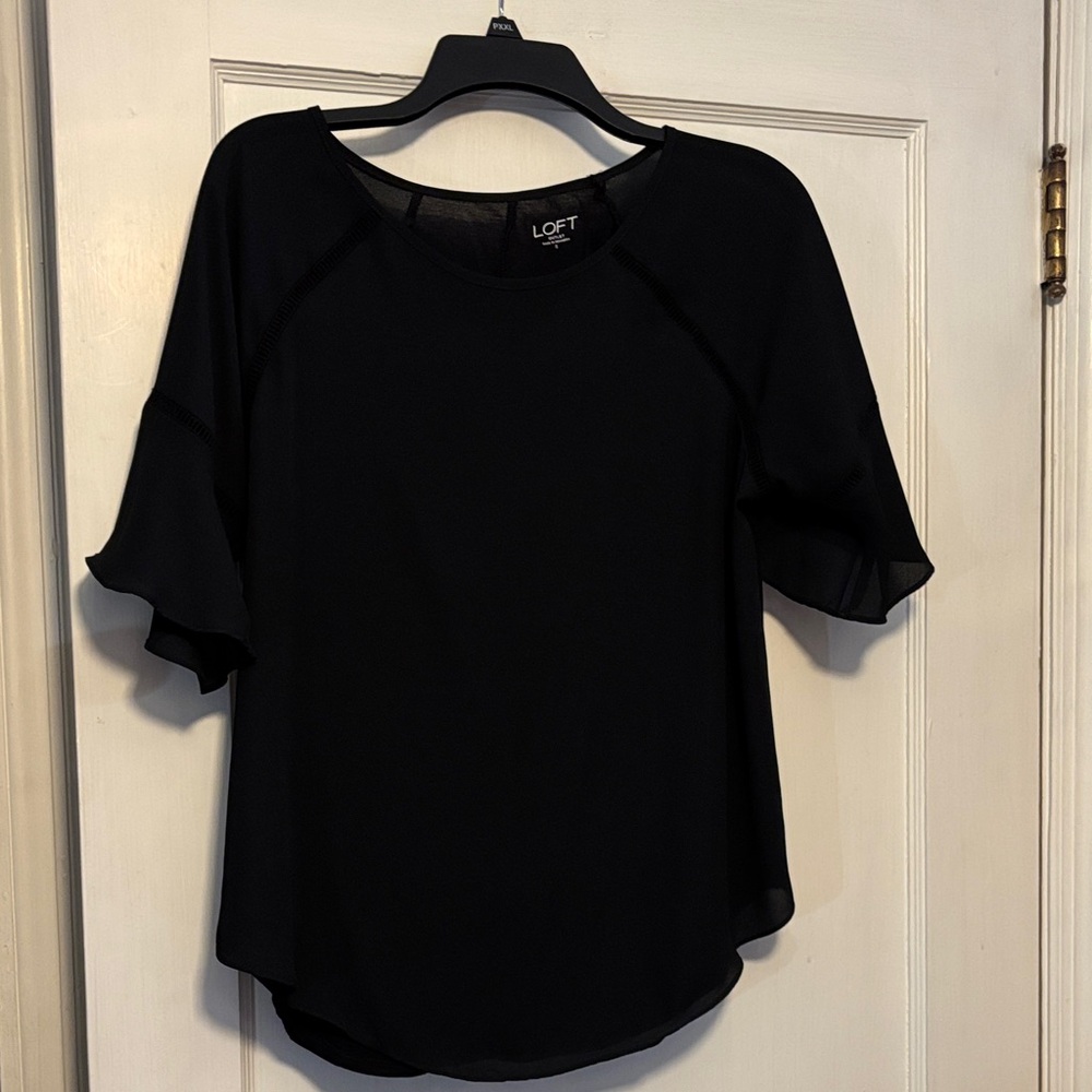 LOFT Black Ruffle-Sleeve Blouse